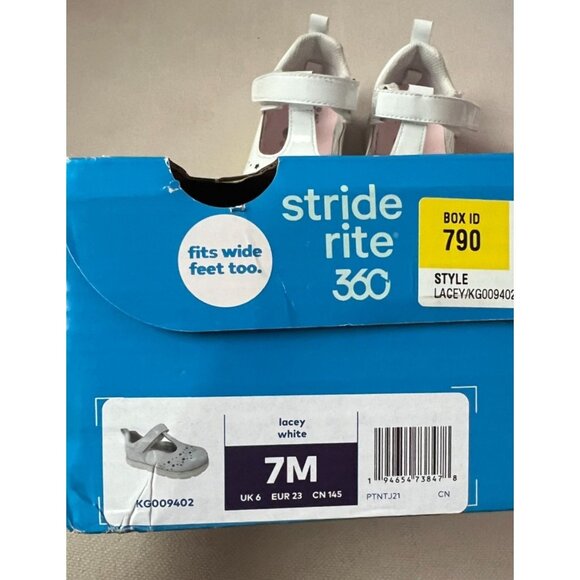 Stride Rite 360 Size 7 Girls Lacey Mary Jane White Patent Velcro Shoe 2 Sets ava - Picture 4 of 12